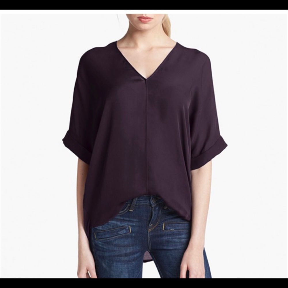 VINCE V Neck Dolman Silk Blouse Dark Purple